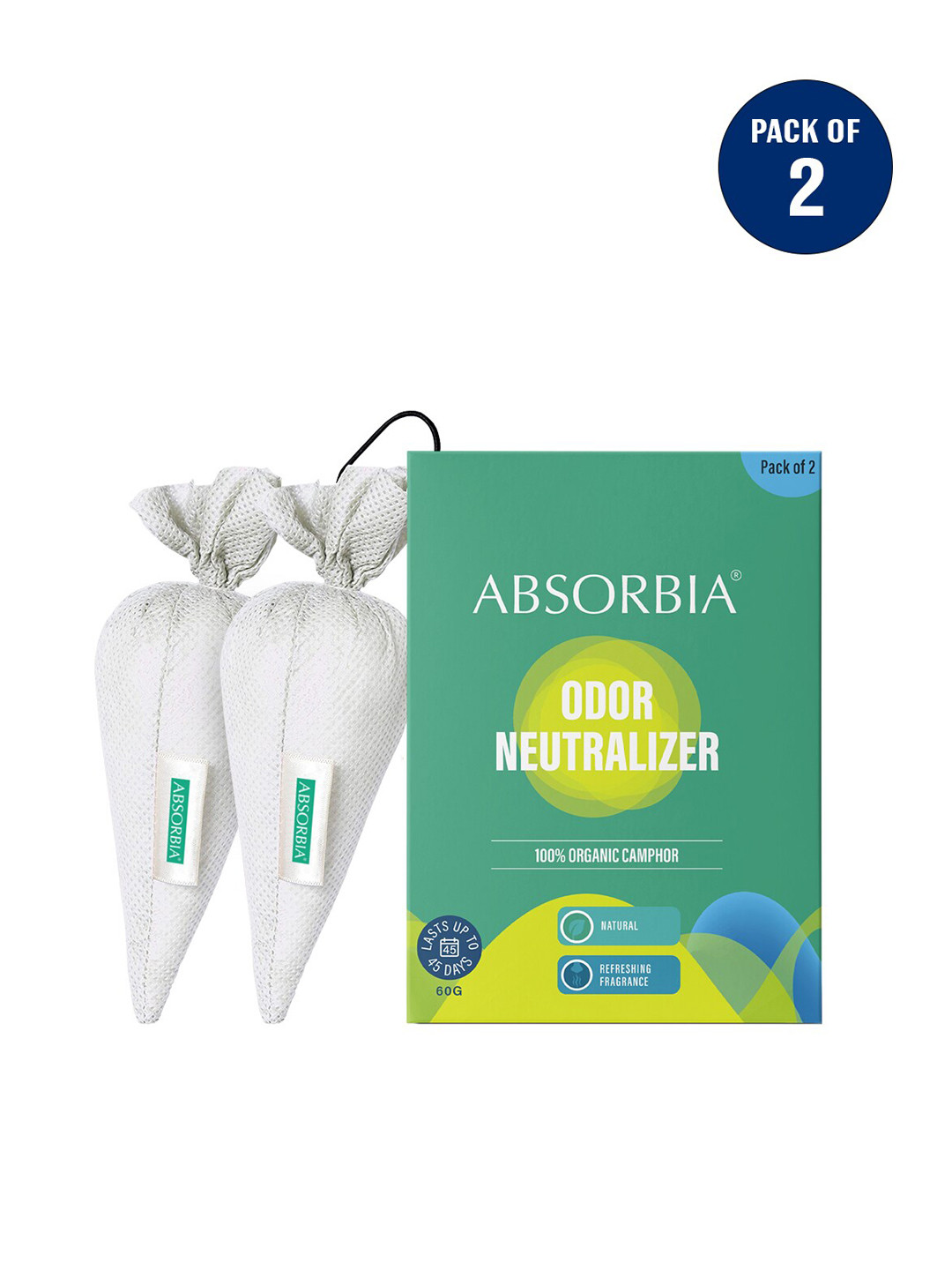 

Absorbia Pack Of 2 Natural Camphor Cone 60 g Each, White