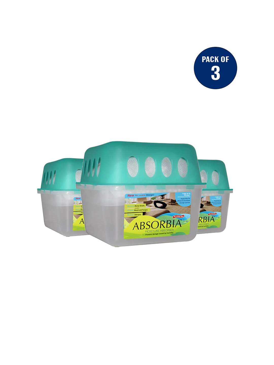 

Absorbia Set Of 3 Moisture Absorber Reusable Box With Refill, White