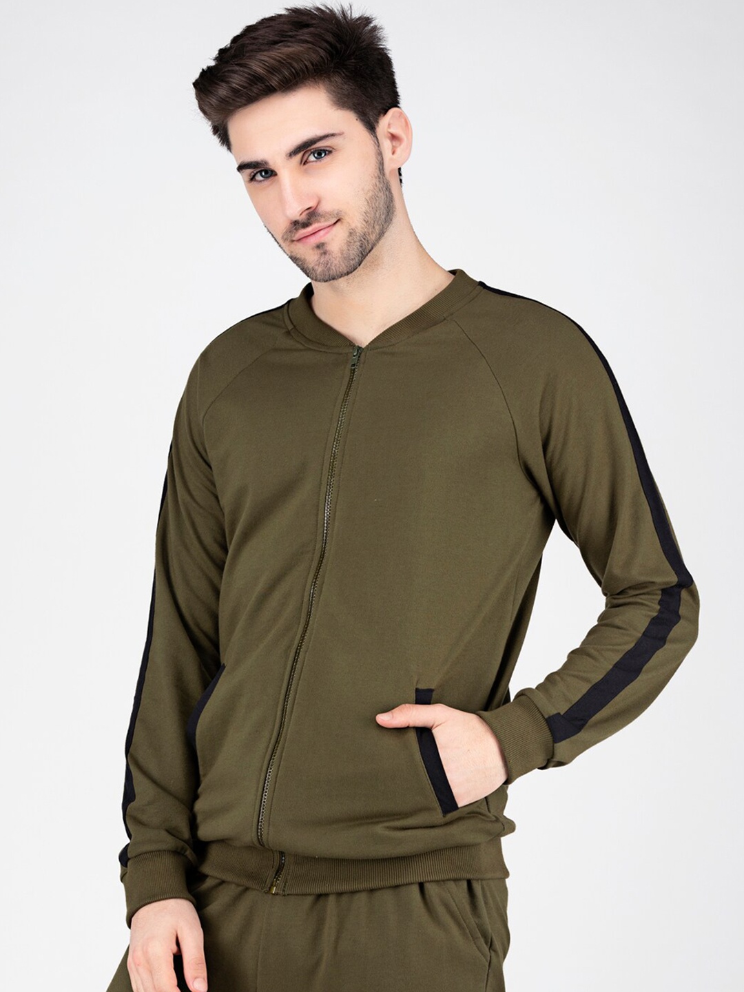 

FRATERNITY Men Olive Green Lightweight Outdoor Bomber Jacket