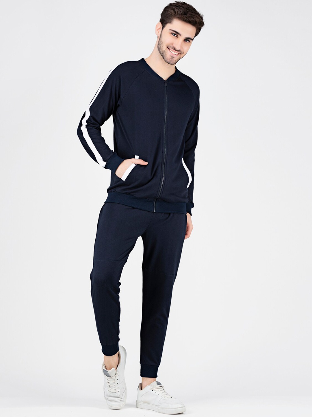 

FRATERNITY Men Navy Blue Solid Bomber Jacket