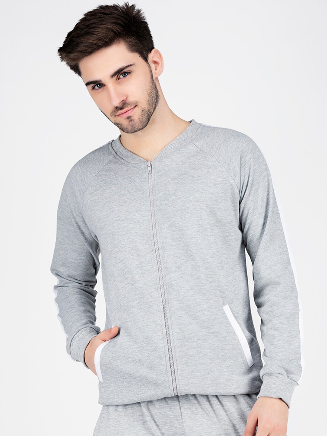 

FRATERNITY Men Grey Solid Bomber Jacket