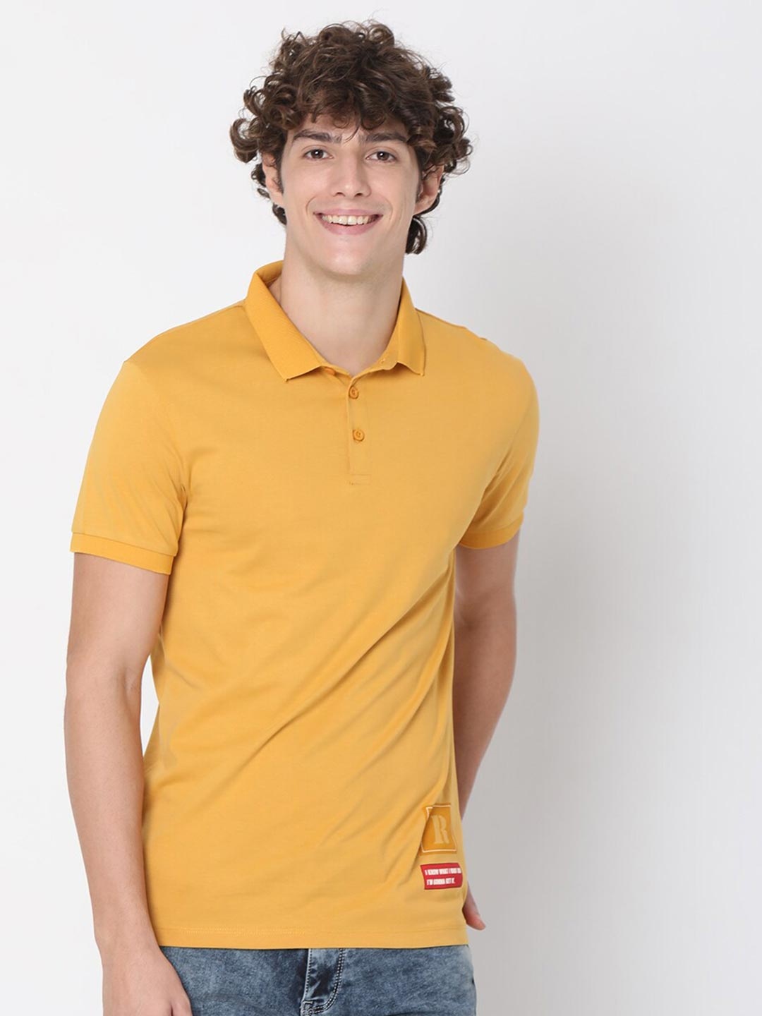 

Rex Straut Jeans Men Yellow Polo Collar Slim Fit T-shirt