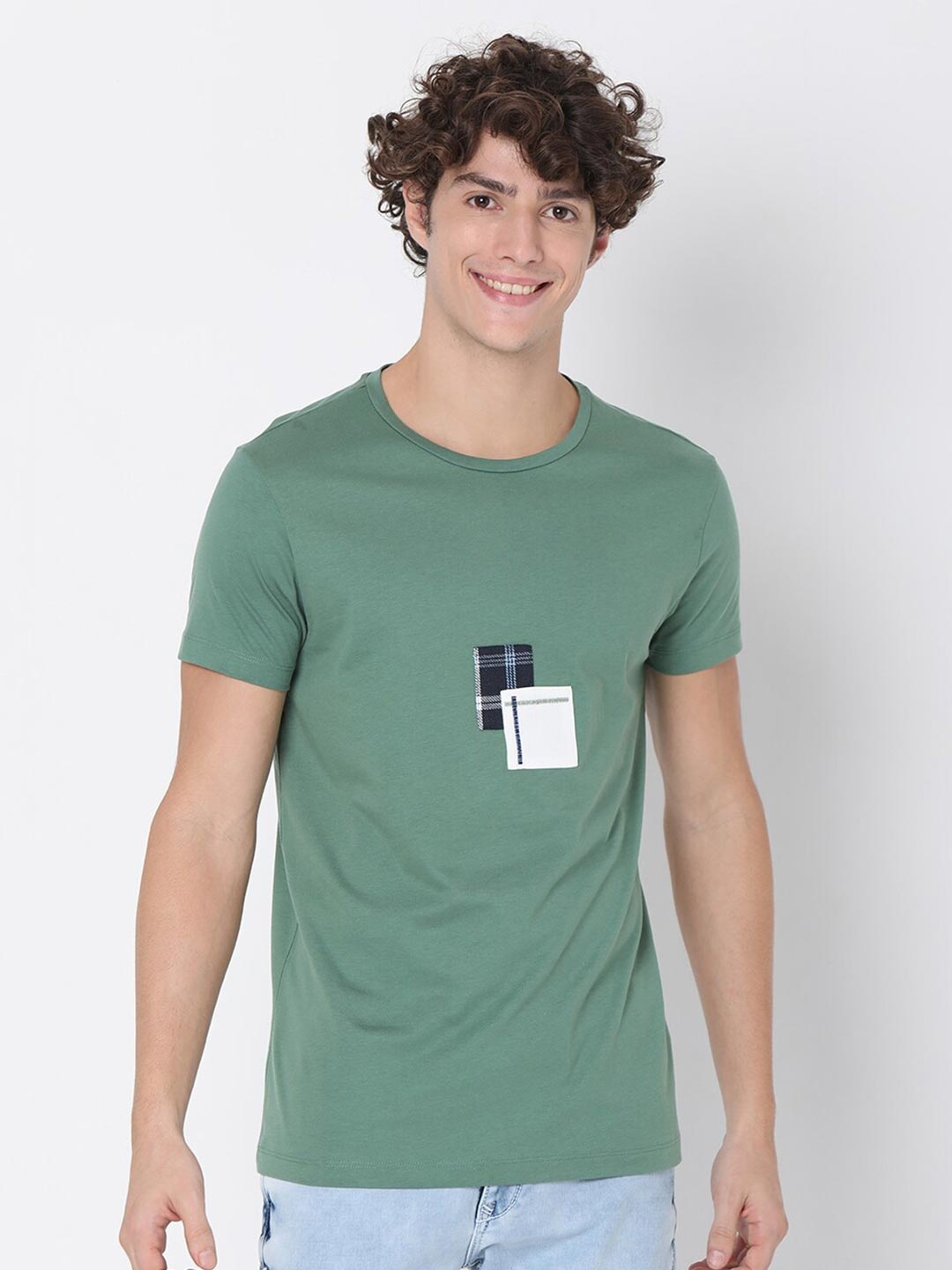 

Rex Straut Jeans Men Sea Green Printed Round Neck Slim Fit T-shirt