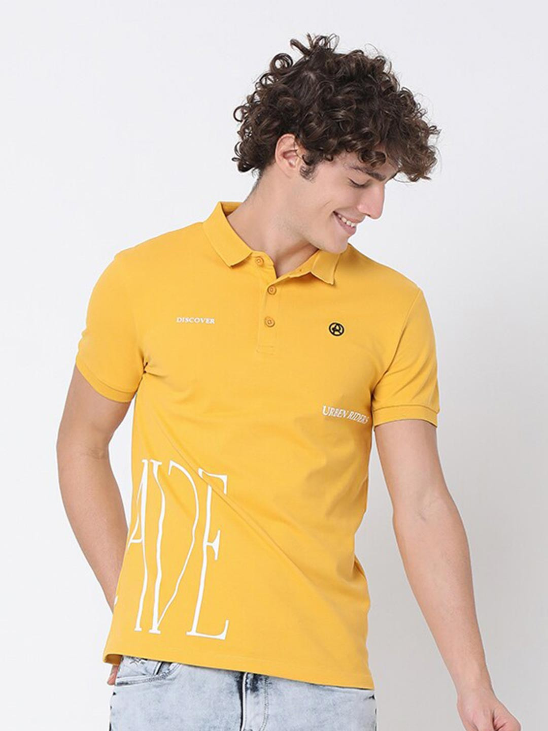 

Rex Straut Jeans Men Yellow Polo Collar Slim Fit T-shirt