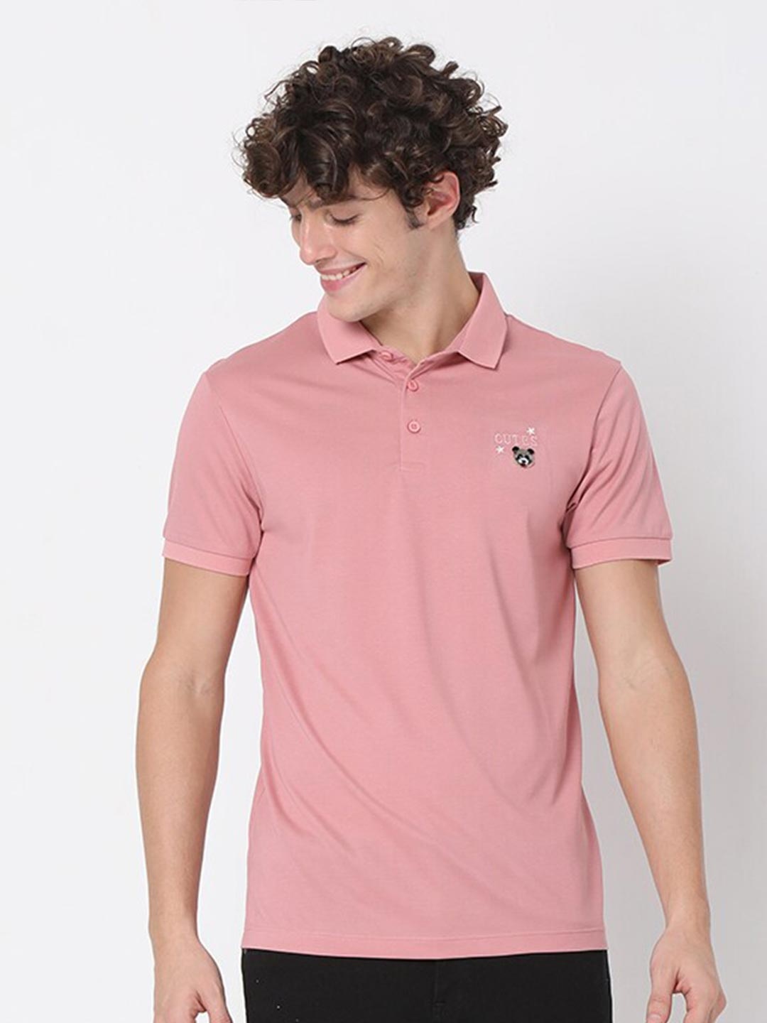 

Rex Straut Jeans Men Pink Polo Collar Slim Fit T-shirt