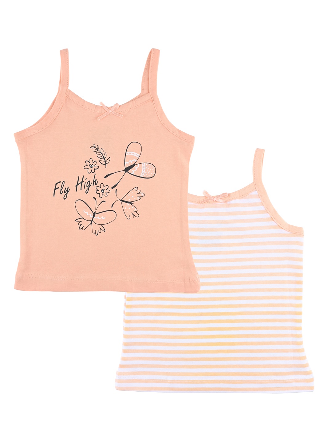 

Nuluv Girls Pack of 2 Peach-Colored & White Printed Cotton Camisoles