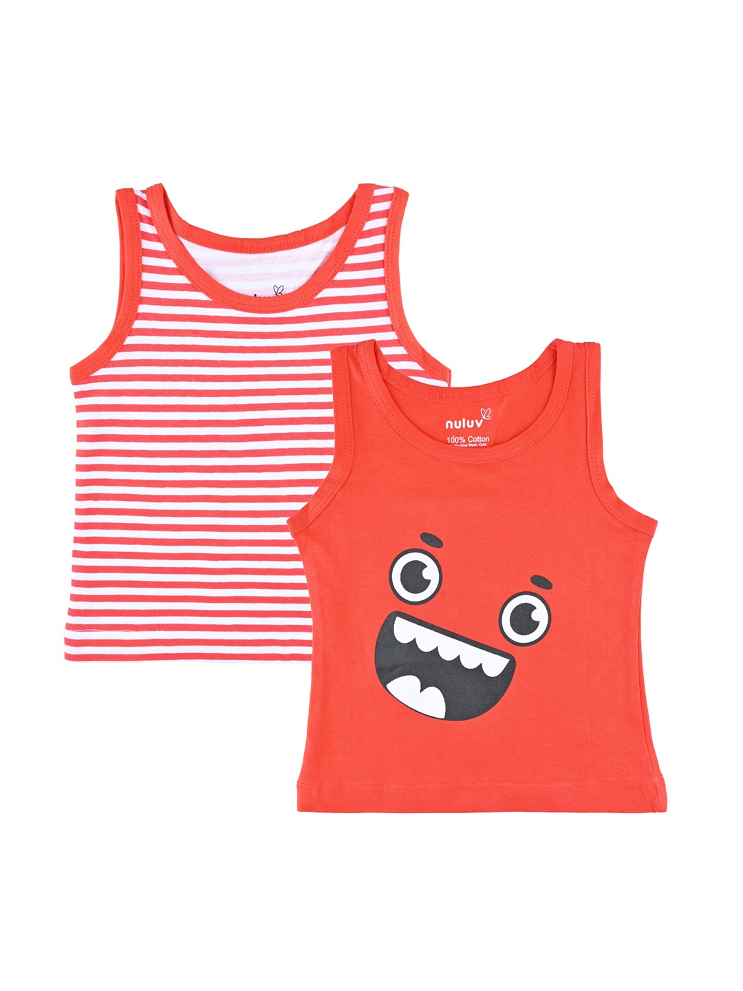 

Nuluv Boys Pack of 2 Red & White Printed Cotton Innerwear Vests