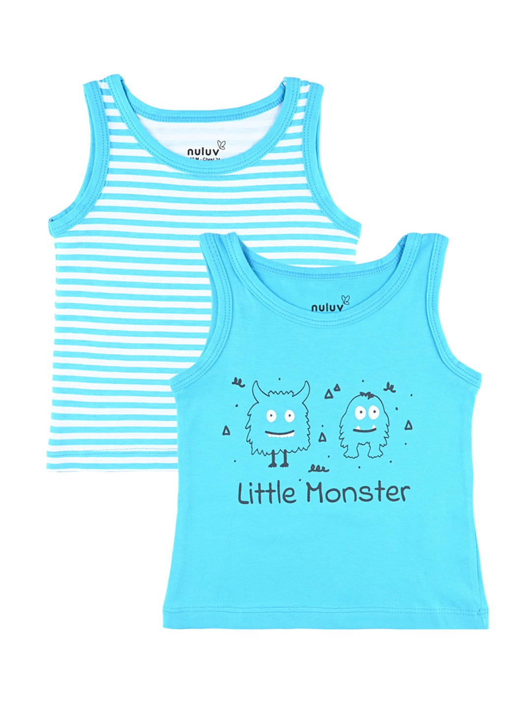 

Nuluv Boys Pack of 2 White & Blue Printed Cotton Innerwear Vests