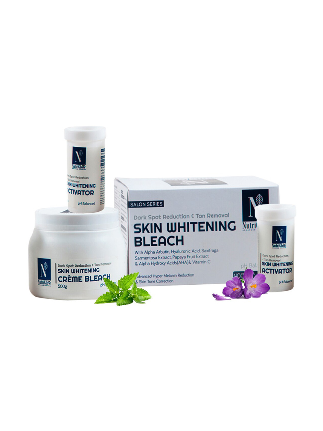 

NutriGlow Advanced Organics Sustainable Skin Whitening Cream Bleach Kit for Dark Spots Reduction- 600g, White