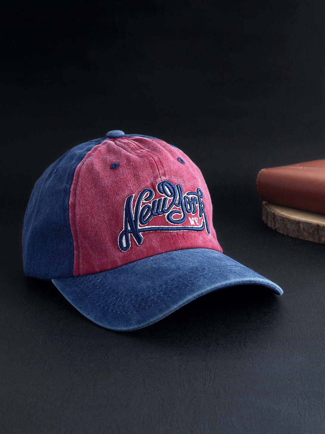 

Golden Peacock Unisex Red & Navy Blue Embroidered Baseball Cap