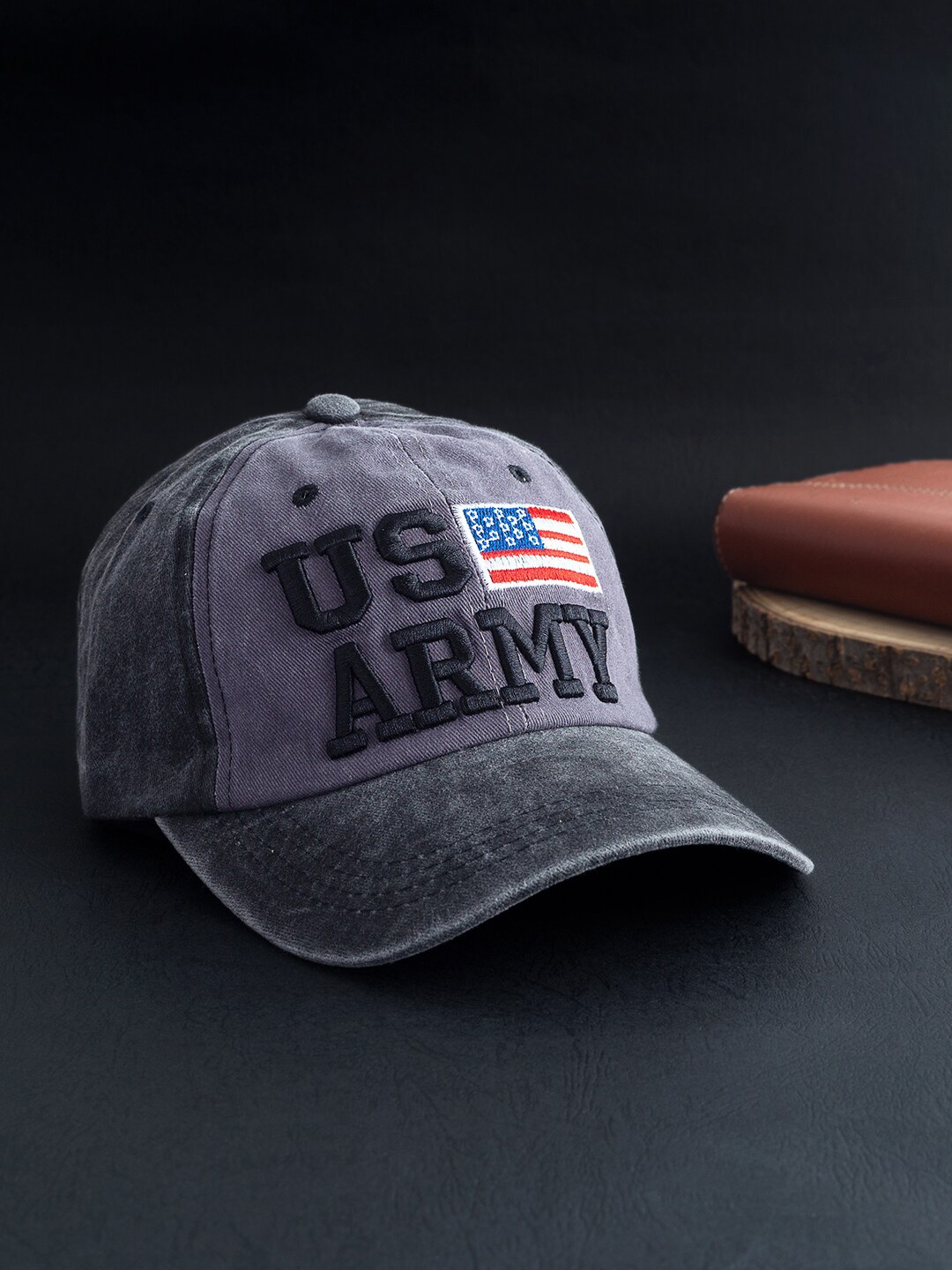 

Golden Peacock Unisex Grey & Black Embroidered Baseball Cap