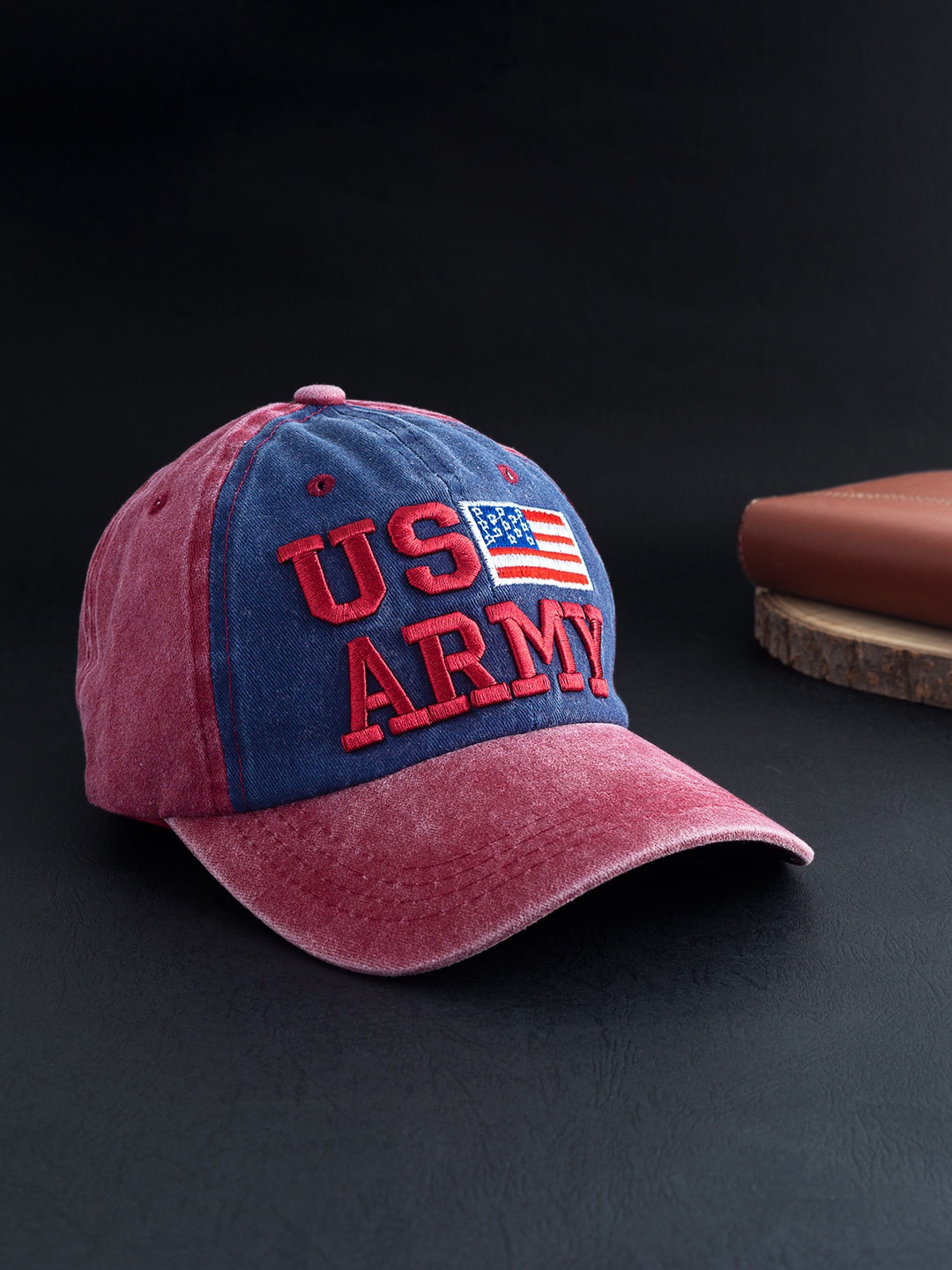 

Golden Peacock Unisex Burgundy & Navy Blue Embroidered Baseball Cap