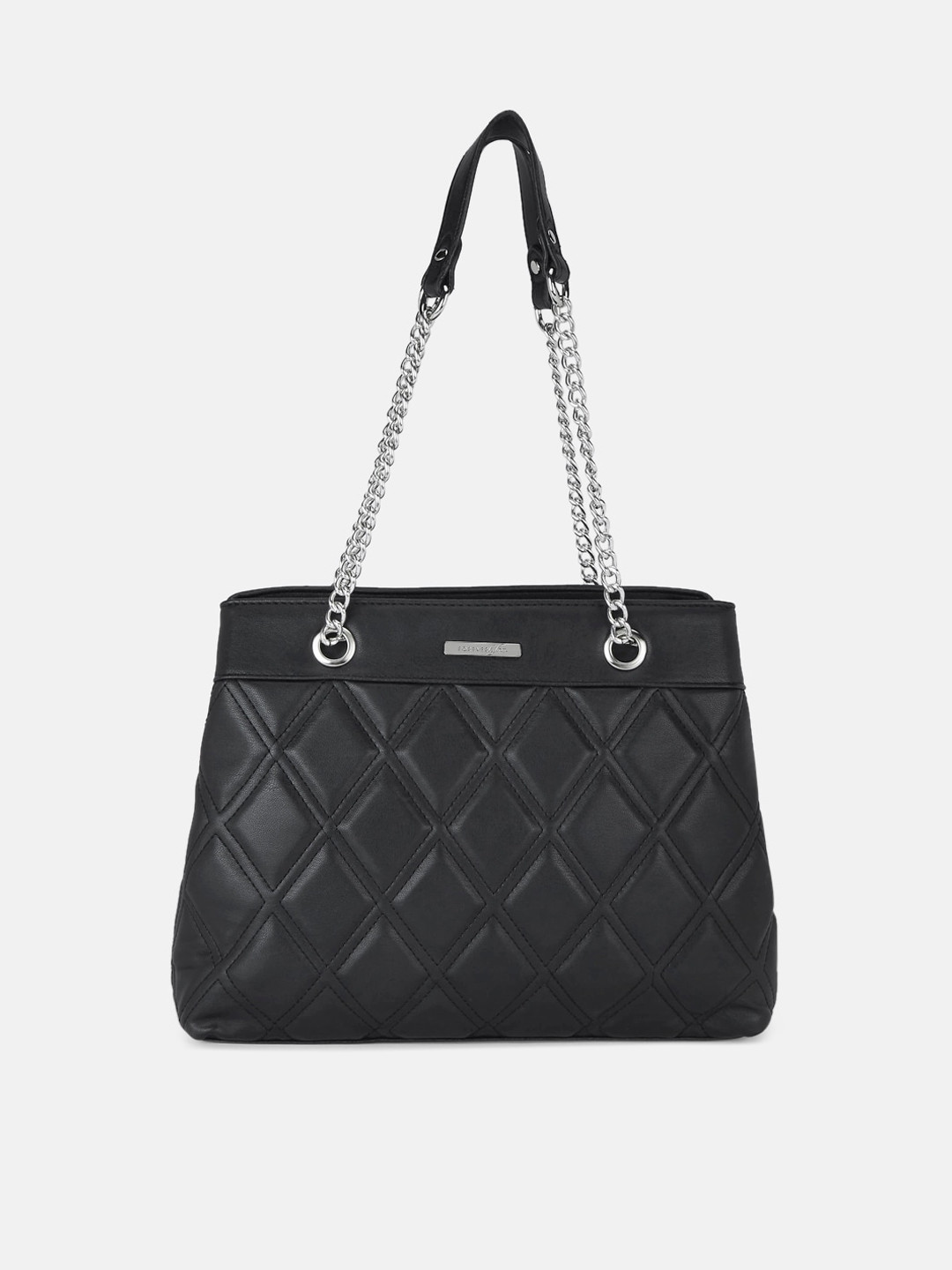 

Forever Glam by Pantaloons Black Textured Leather Structured Shoulder Bag with Quilted