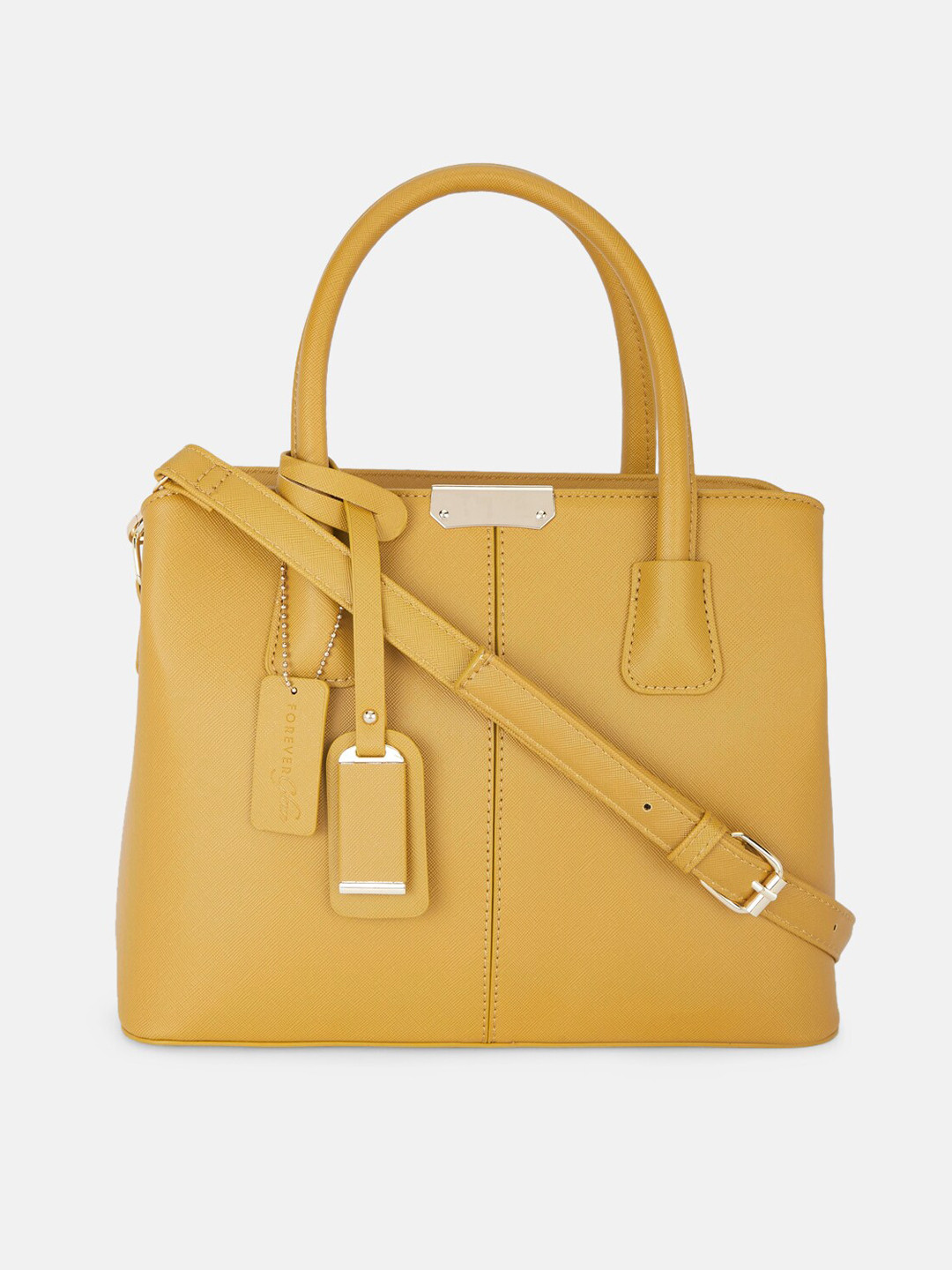 

Forever Glam by Pantaloons Mustard Leather Structured Handheld Bag