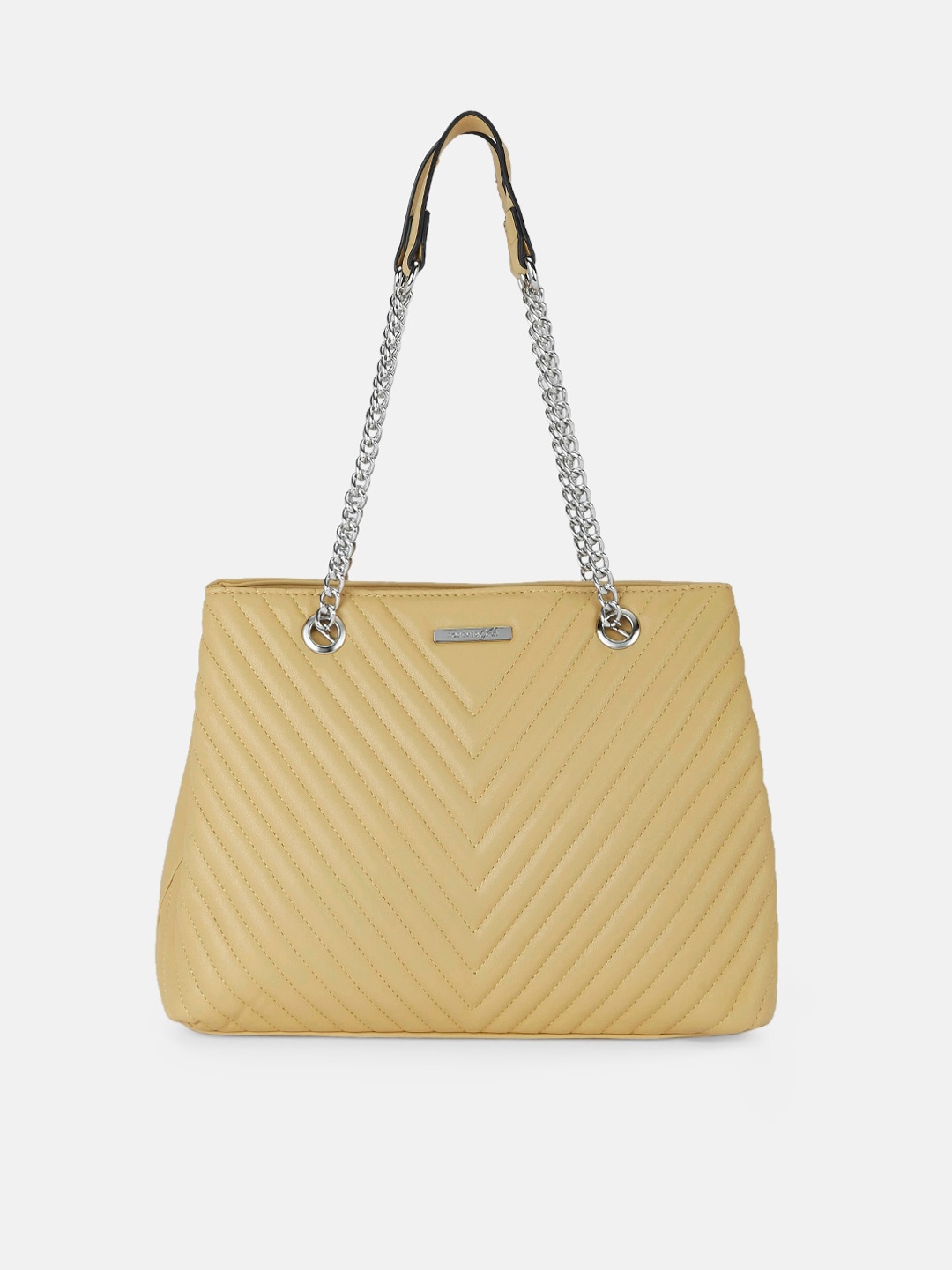 

Forever Glam by Pantaloons Mustard Textured Leather Structured Shoulder Bag with Quilted