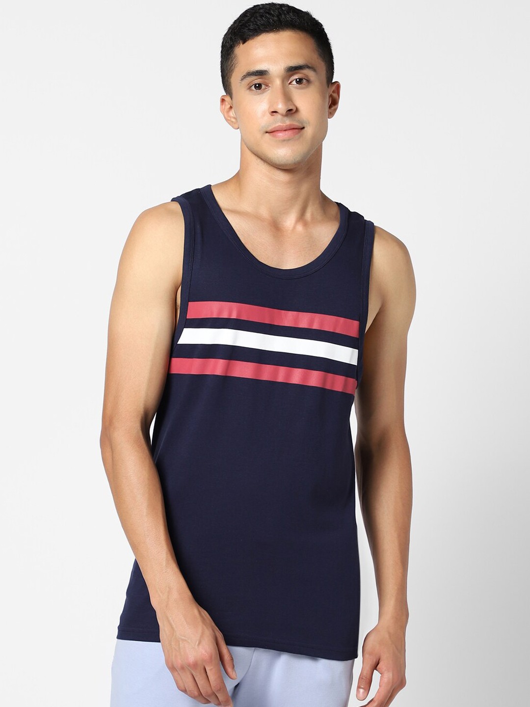 

Ajile by Pantaloons Men Navy Blue & White Striped Cotton Innerwear Vests