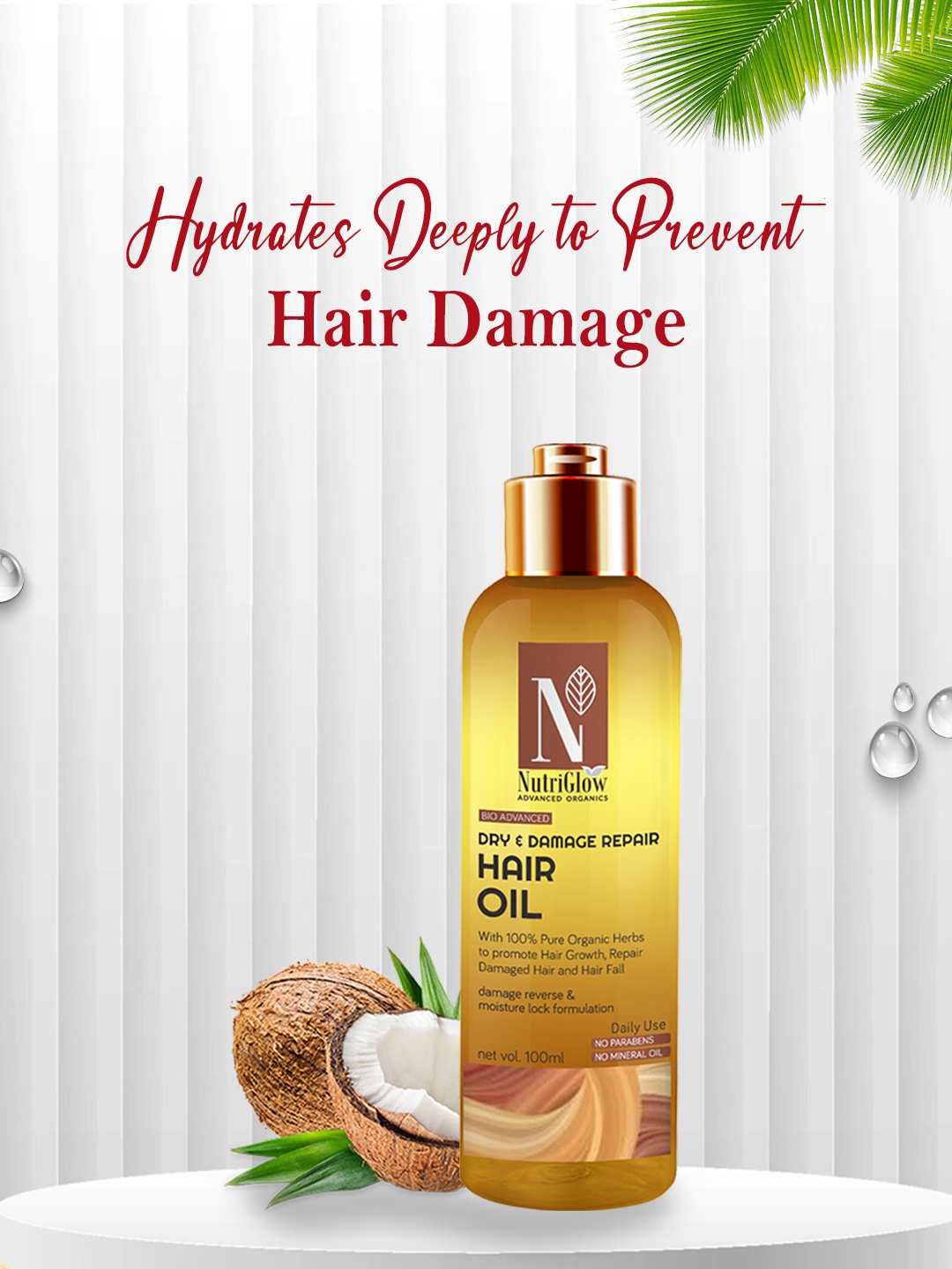 

Nutriglow Advanced Organics Sustainable Bio Advanced Dry & Damage Repair Hair Oil - 100ml, Orange