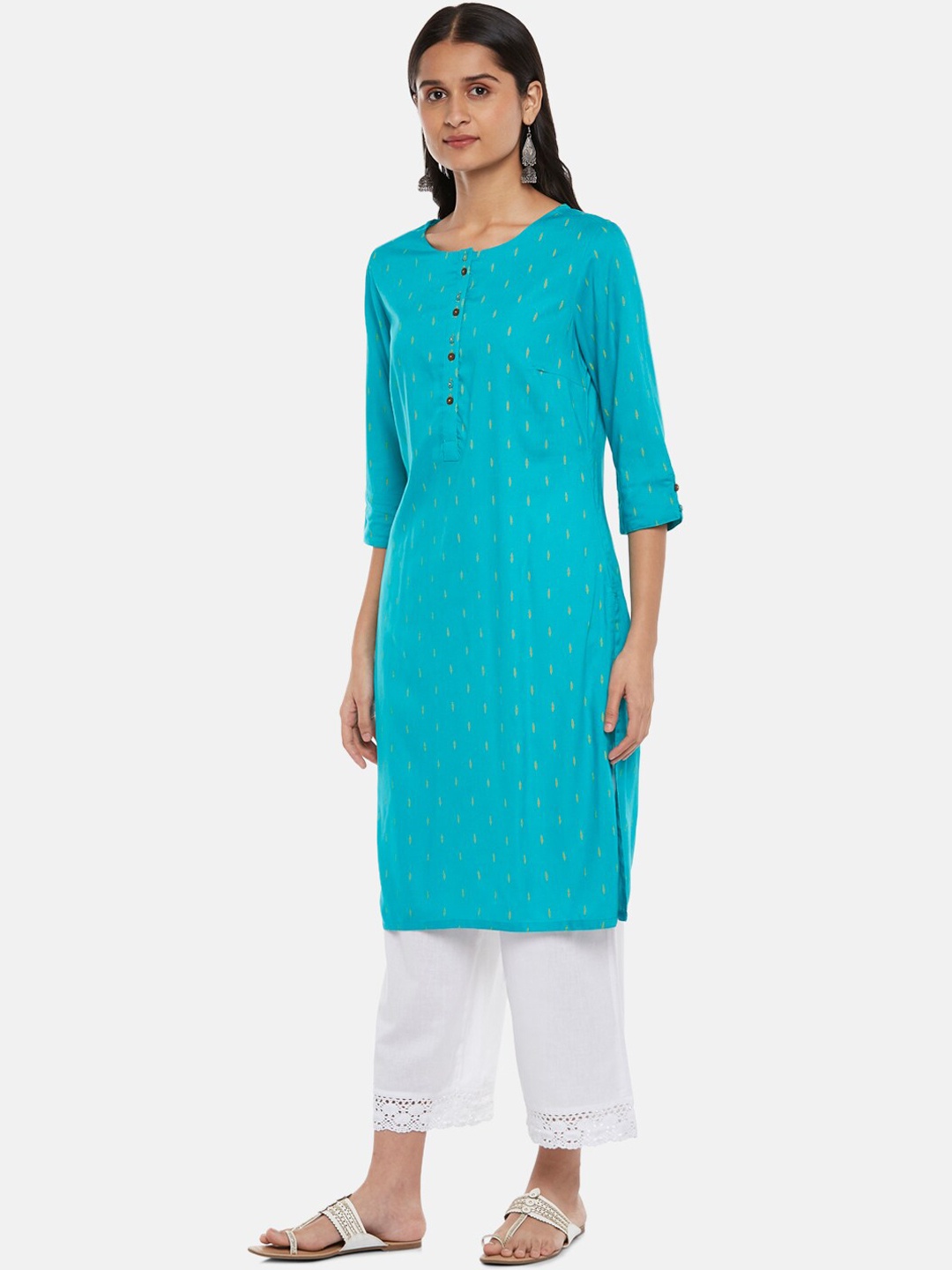 

RANGMANCH BY PANTALOONS Women Blue Printed Straight Kurta