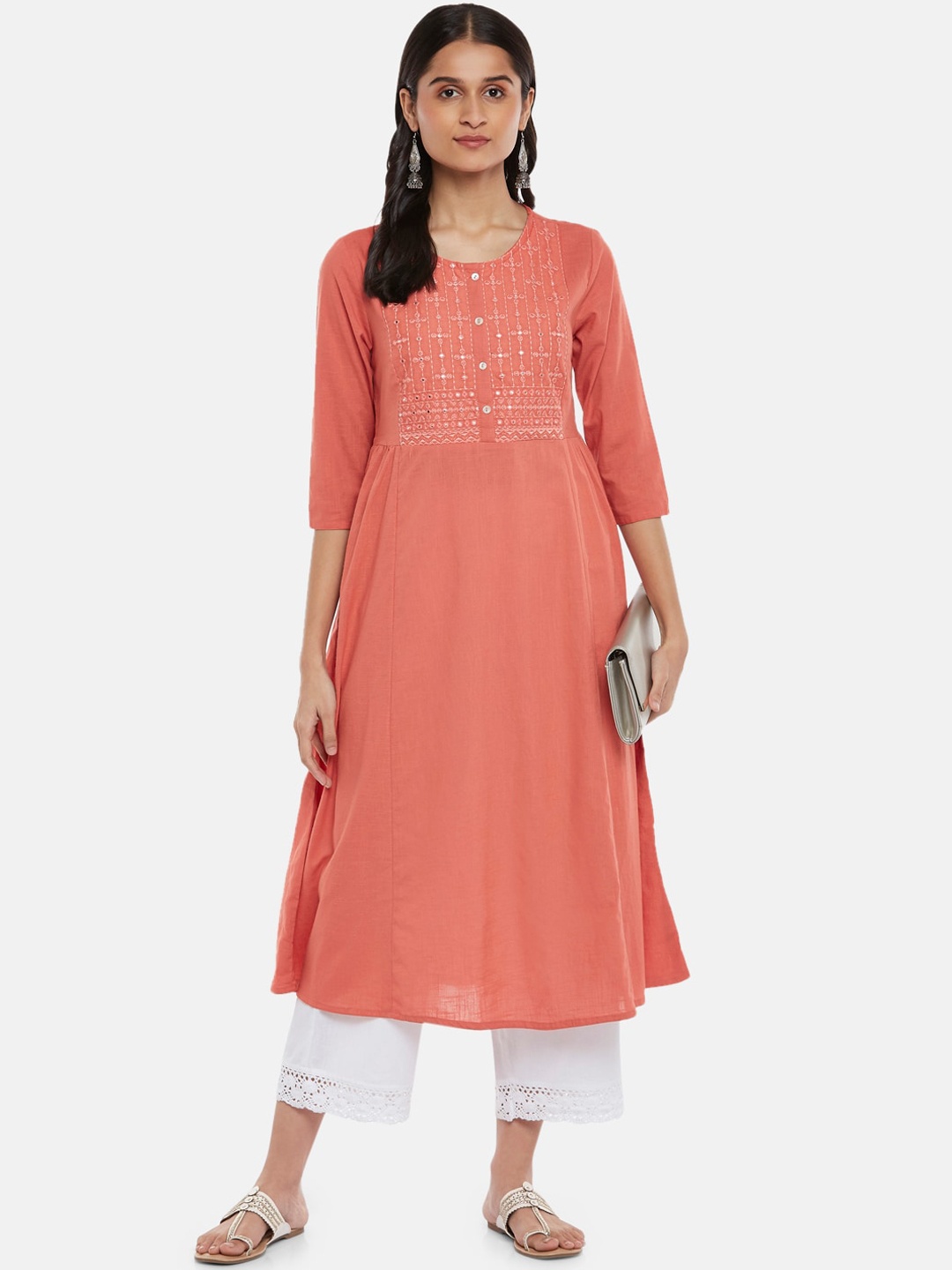 

RANGMANCH BY PANTALOONS Women Coral Yoke Design Anarkali Kurta