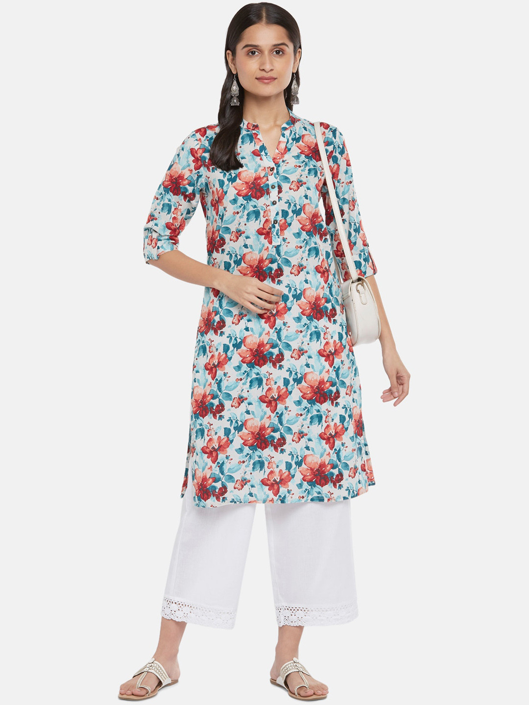 

RANGMANCH BY PANTALOONS Women Red & White Floral Printed Kurta
