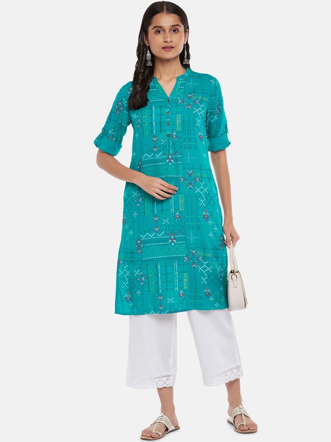 

RANGMANCH BY PANTALOONS Women Teal Ethnic Motifs Printed Kurta