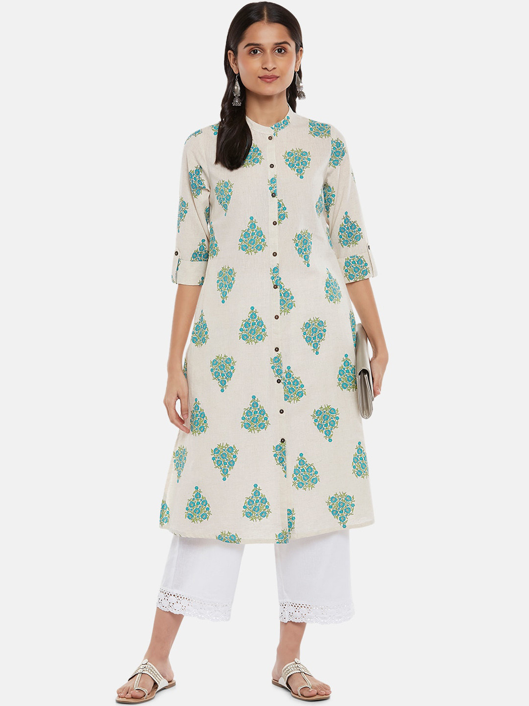 

RANGMANCH BY PANTALOONS Women Off White Floral Printed A-Line Kurta