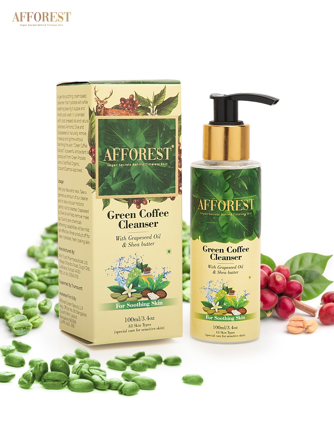 

AFFOREST Green Coffee Cleanser with Grapeseed Oil & Shea Butter - 100 ml, Off white