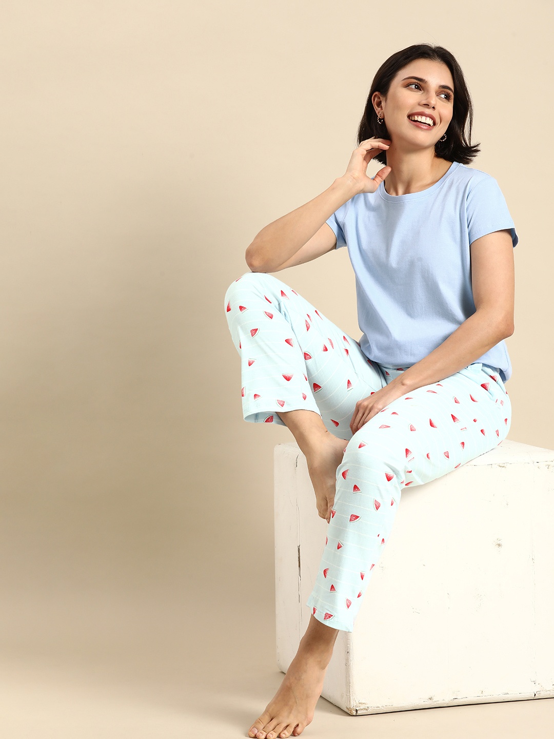 

Dreamz by Pantaloons Women Blue & Pink Night suit
