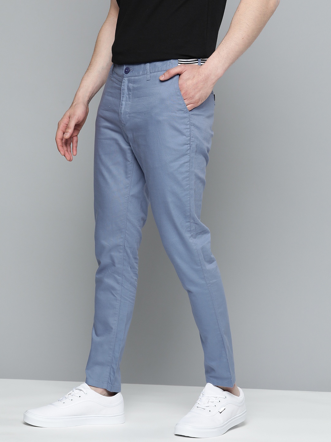 

Mast & Harbour Men Pure Cotton Chinos Trousers, Blue