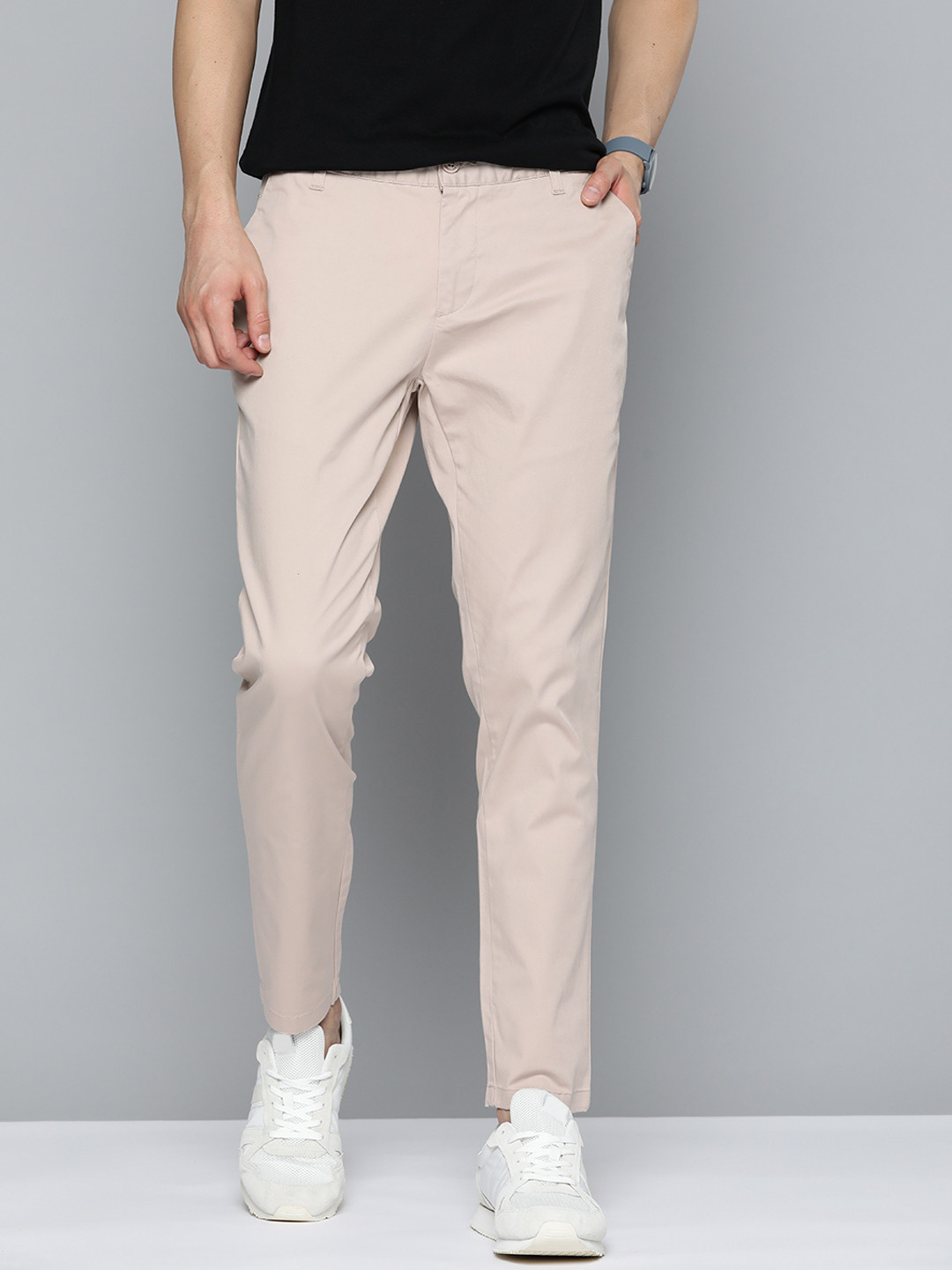 Mast & Harbour Men Beige Solid Chinos Trousers