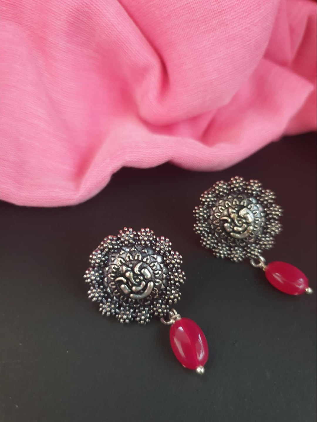 

FIROZA Rose Circular Oxidised Drop Earrings