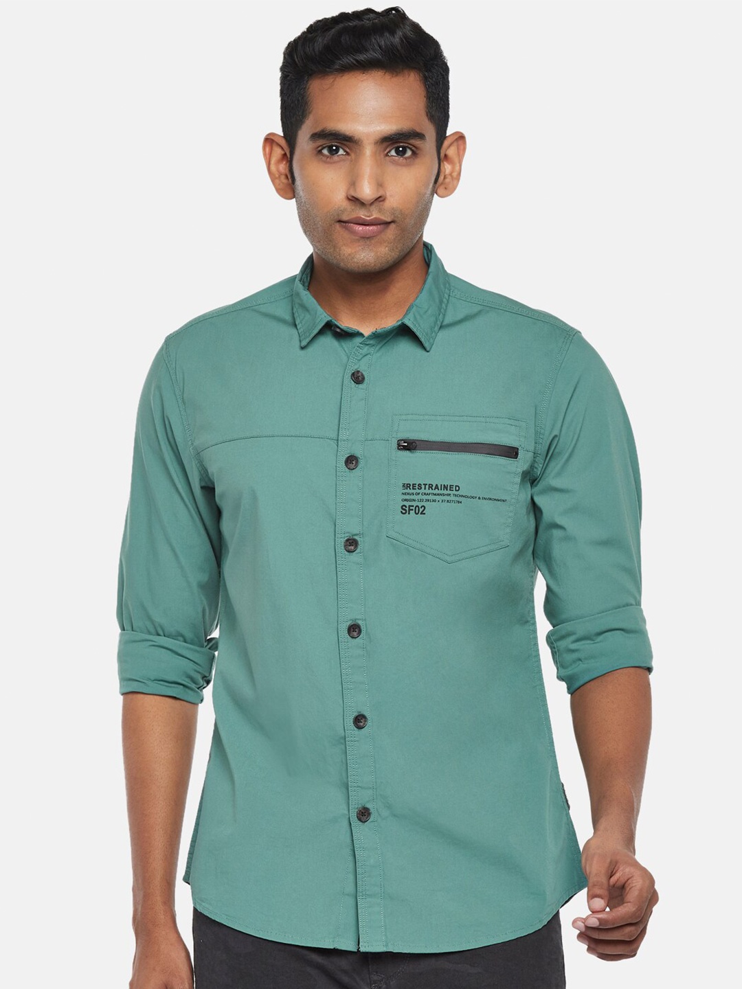 

SF JEANS by Pantaloons Men Sea Green Slim Fit Casual Shirt