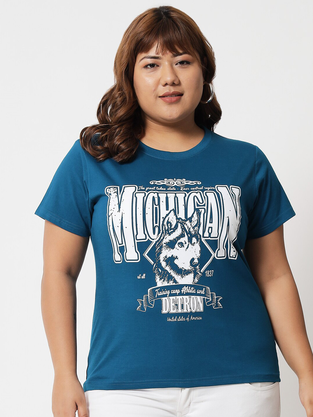 

BEYOUND SIZE - THE DRY STATE Women Teal Typography Printed Plus Size T-shirt