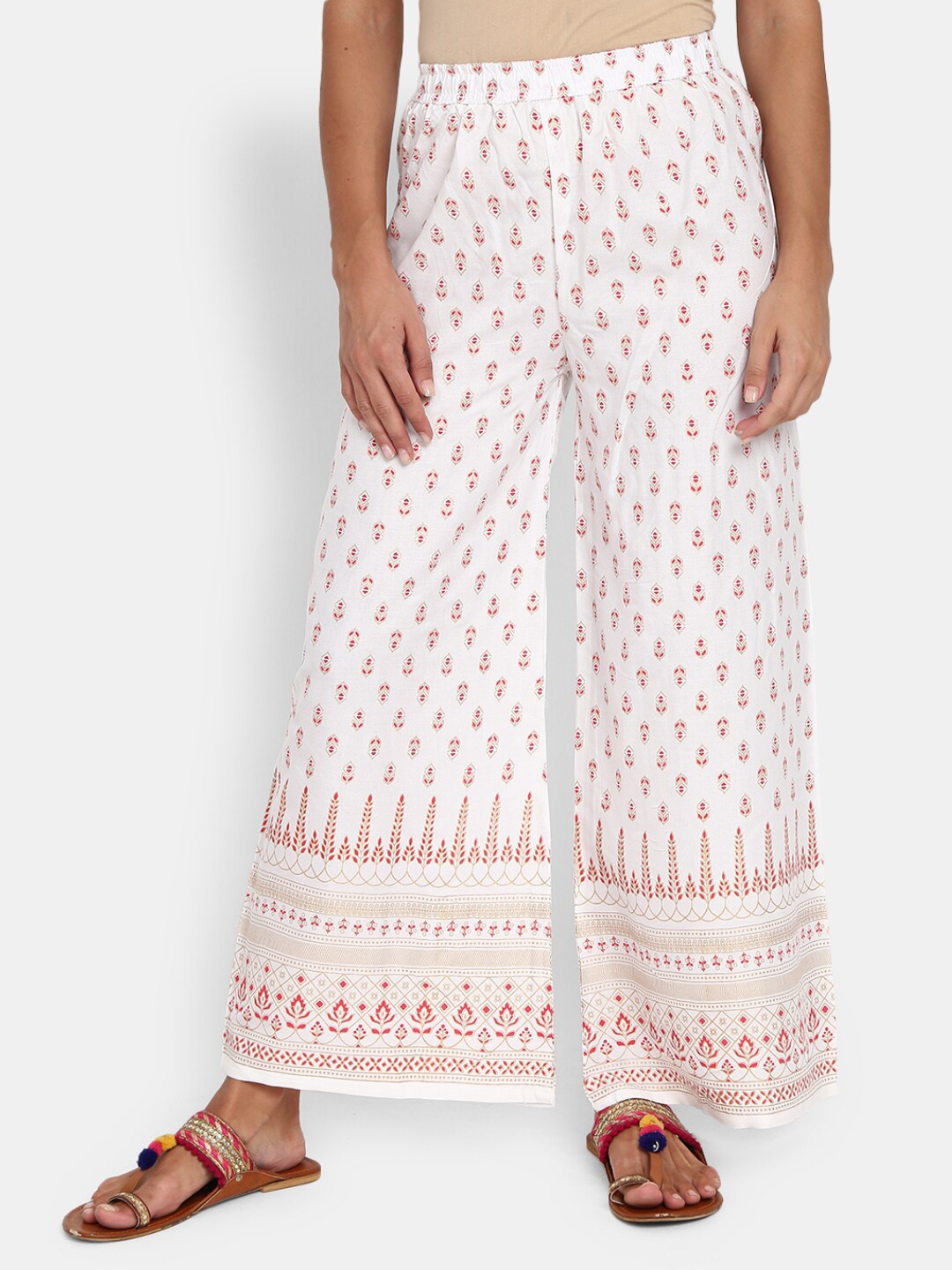 

V-Mart Women White & Red Printed Ethnic Palazzos