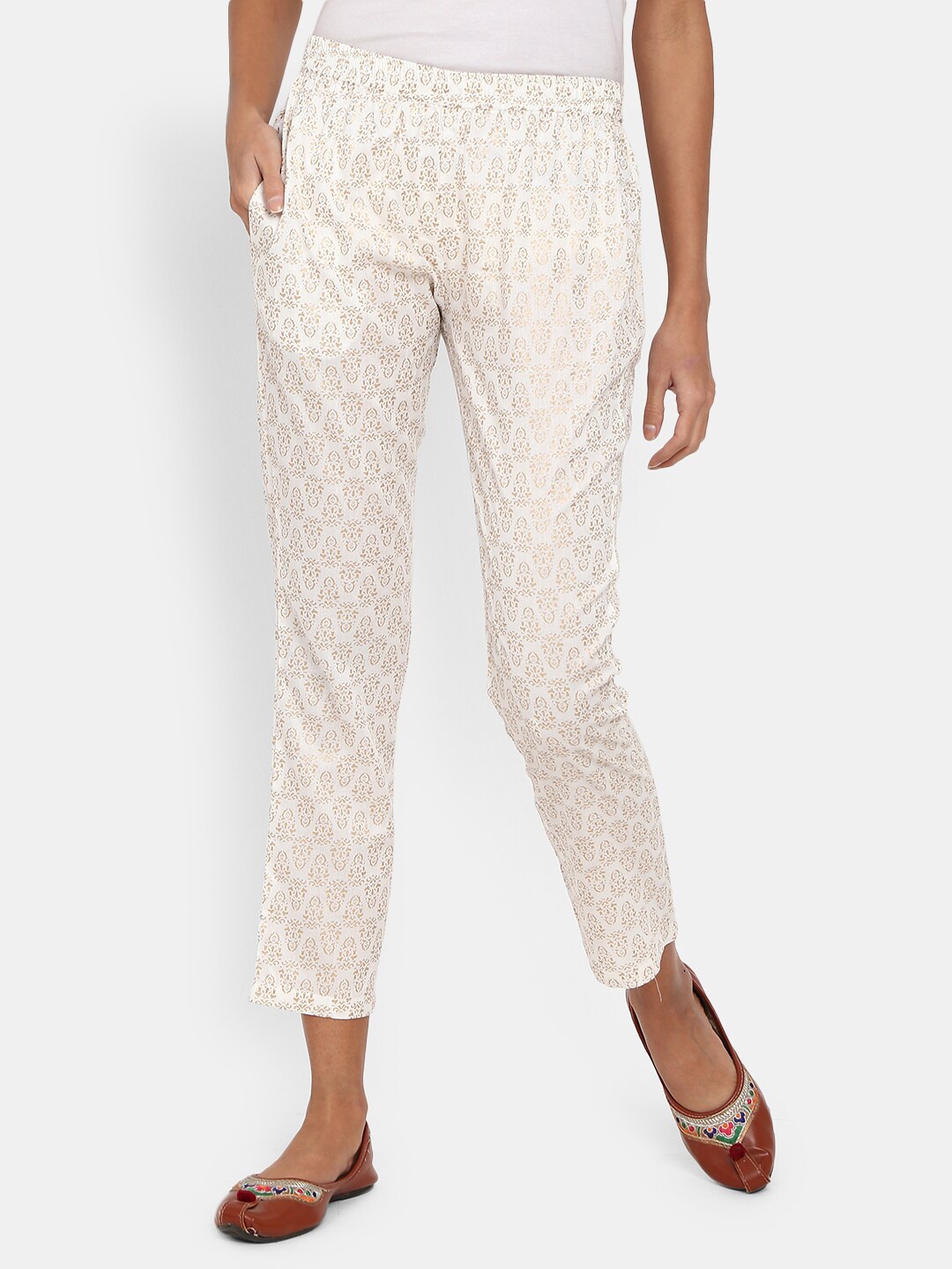 

V-Mart Women Off White Ethnic Motifs Printed Trousers