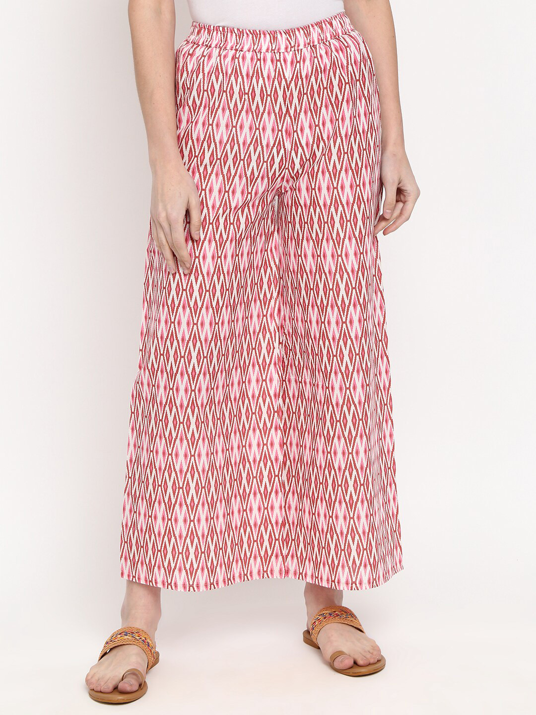 

V-Mart Women Pink & White Printed Ethnic Palazzos