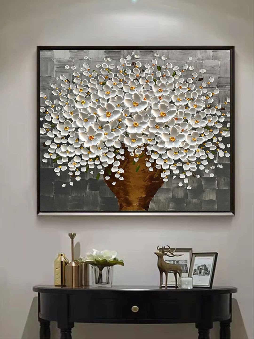 

The Art House White & Grey Abstract Wall Painting