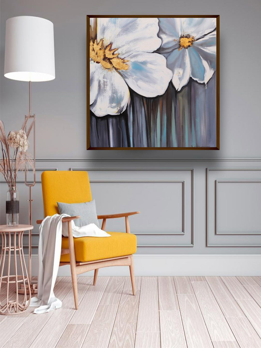 

The Art House Grey & White Abstract Painting Framed Wall Art, Multi