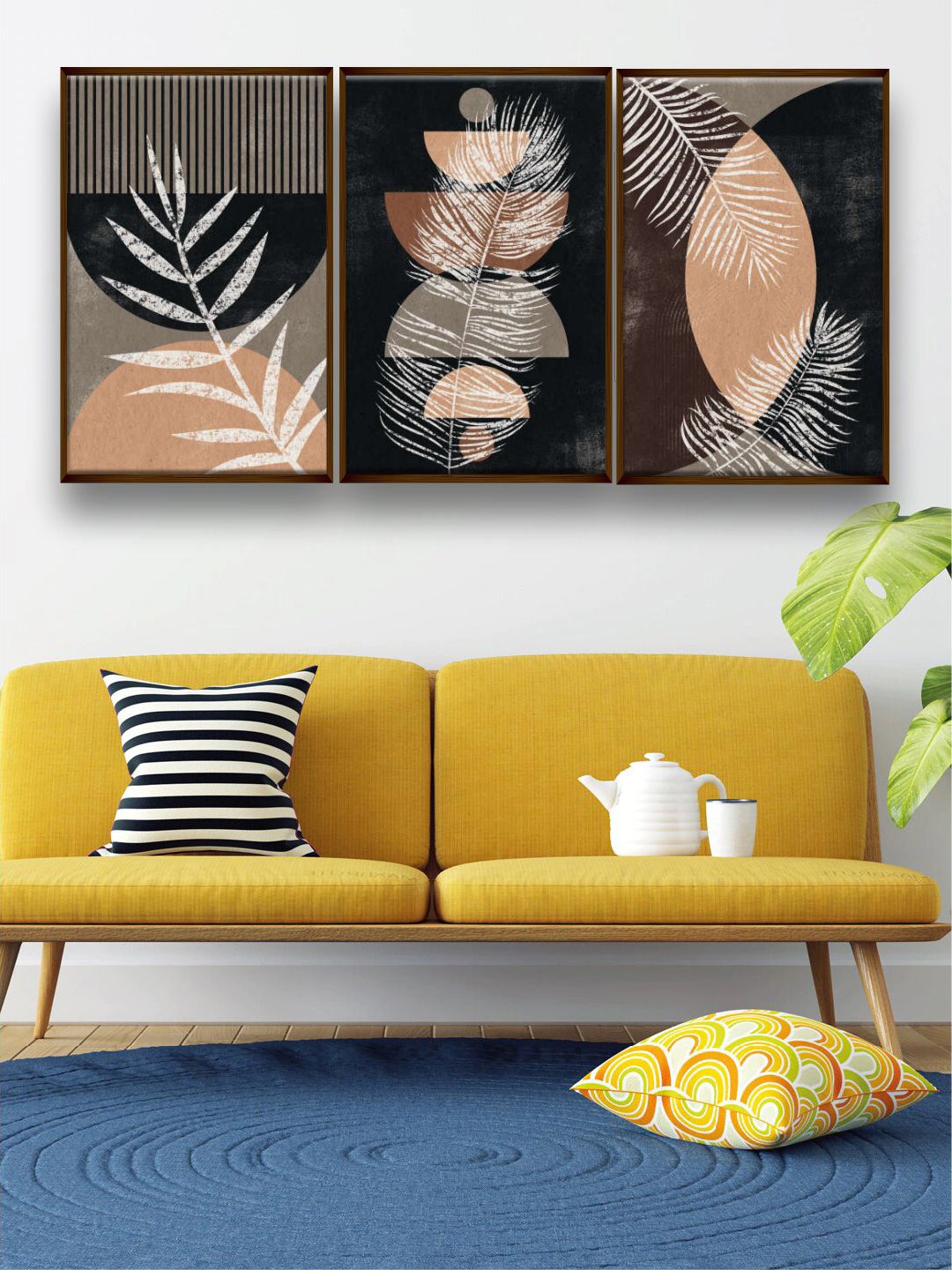 

The Art House Set Of 3 Brown and white Abstract Wall Art