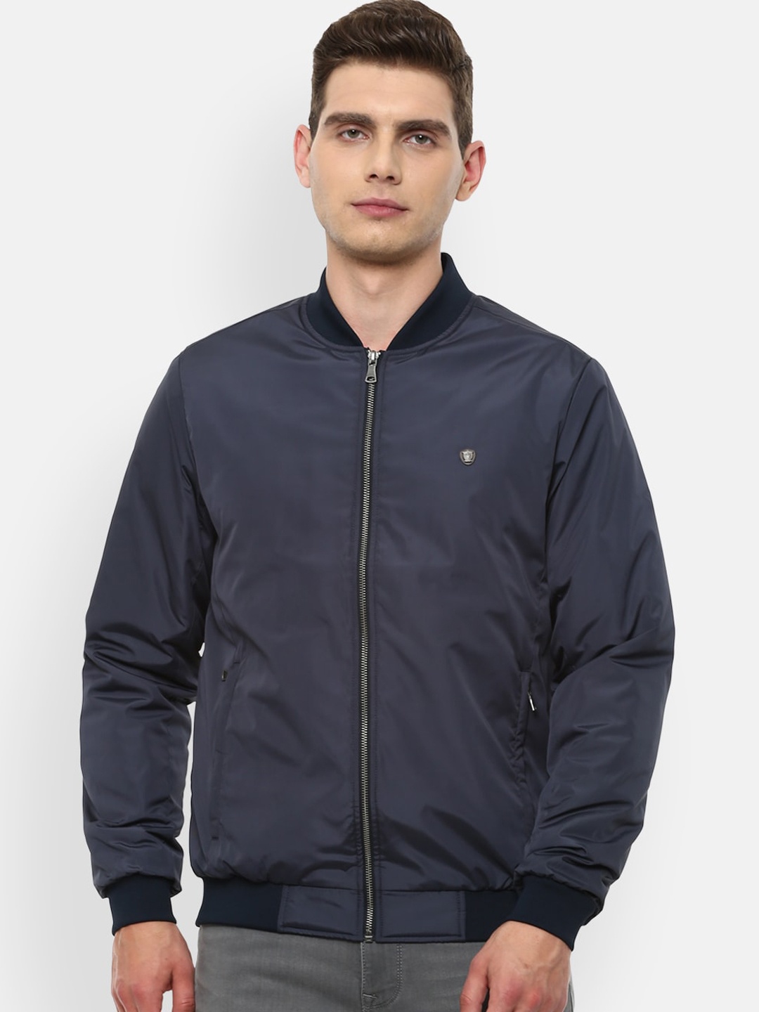 

Louis Philippe Men Navy Blue Bomber Jacket