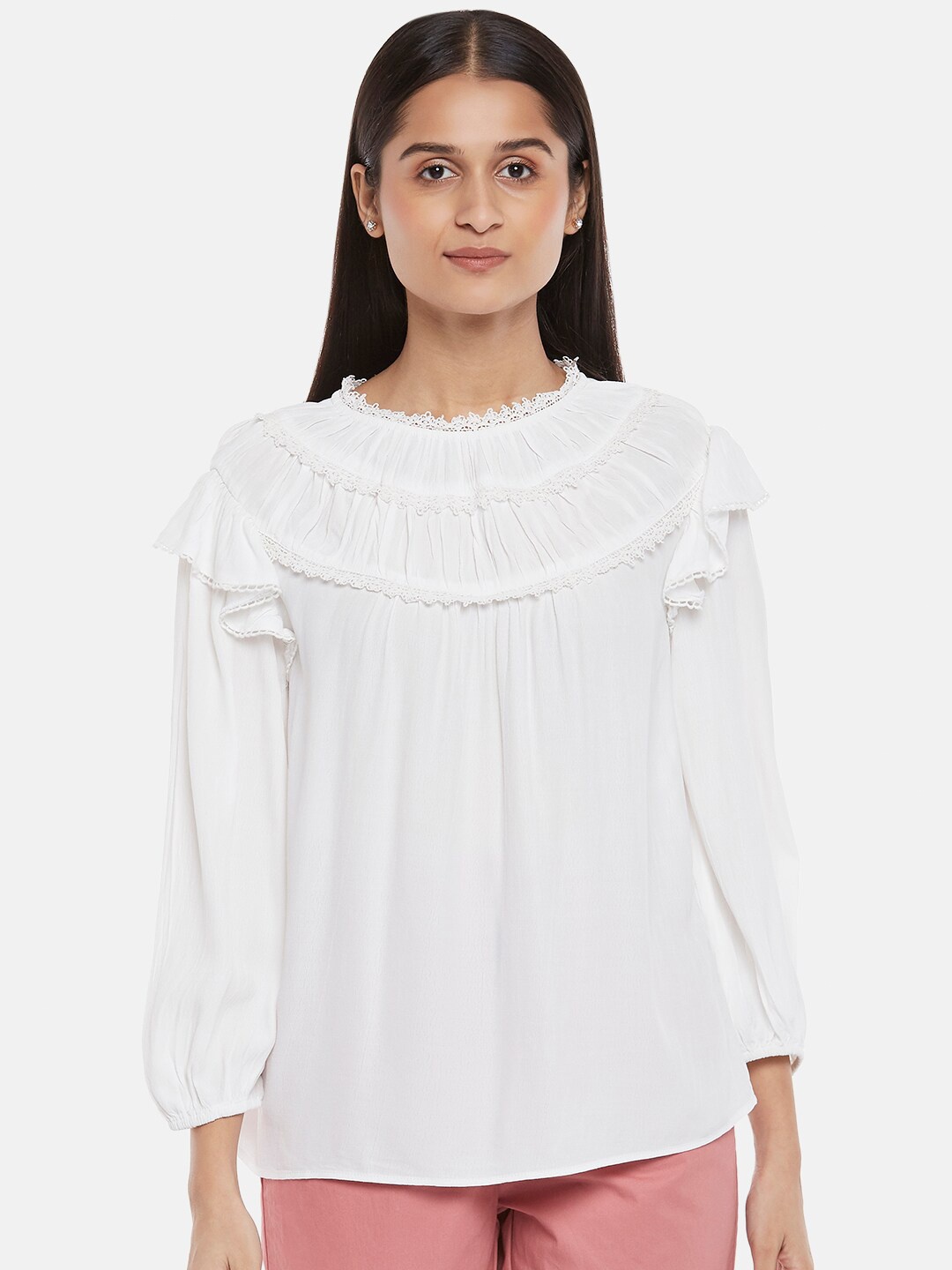 

Honey by Pantaloons Women Off White Puff Sleeves Top