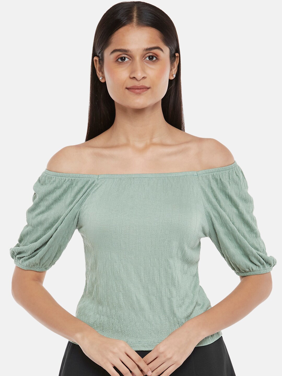 

Honey by Pantaloons Women Olive Green Off-Shoulder Bardot Top