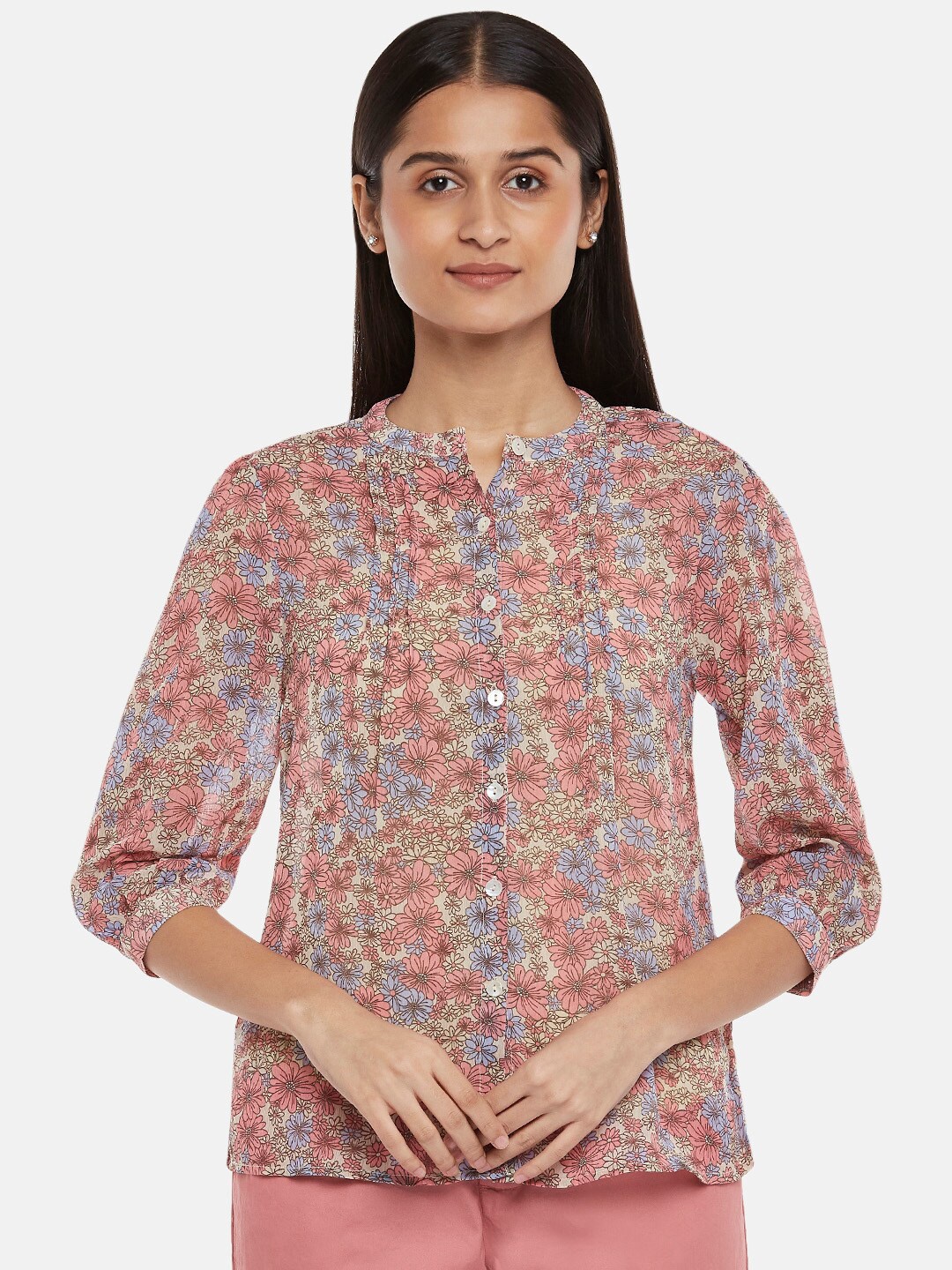 

Honey by Pantaloons Violet Floral Print Mandarin Collar Top