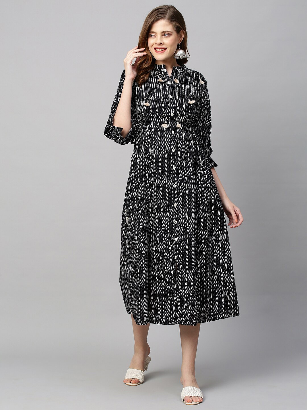 

FASHOR Black & White Striped Midi Dress