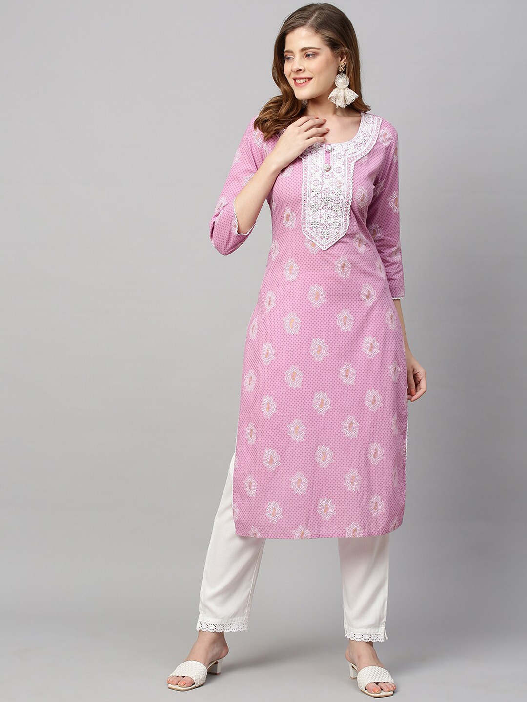 

FASHOR Women Purple Yoke Design Chikankari Kurta