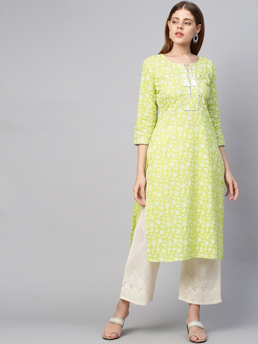 

FASHOR Women Green Printed Cotton Kurta