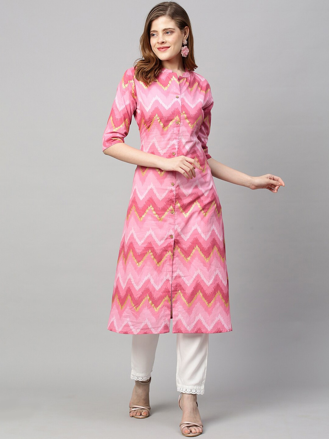 

FASHOR Women Pink Geometric Printed Kurta