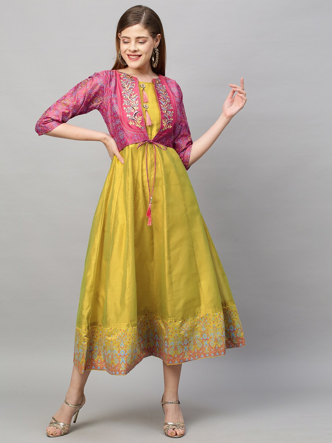 

FASHOR Women Yellow Floral Dress