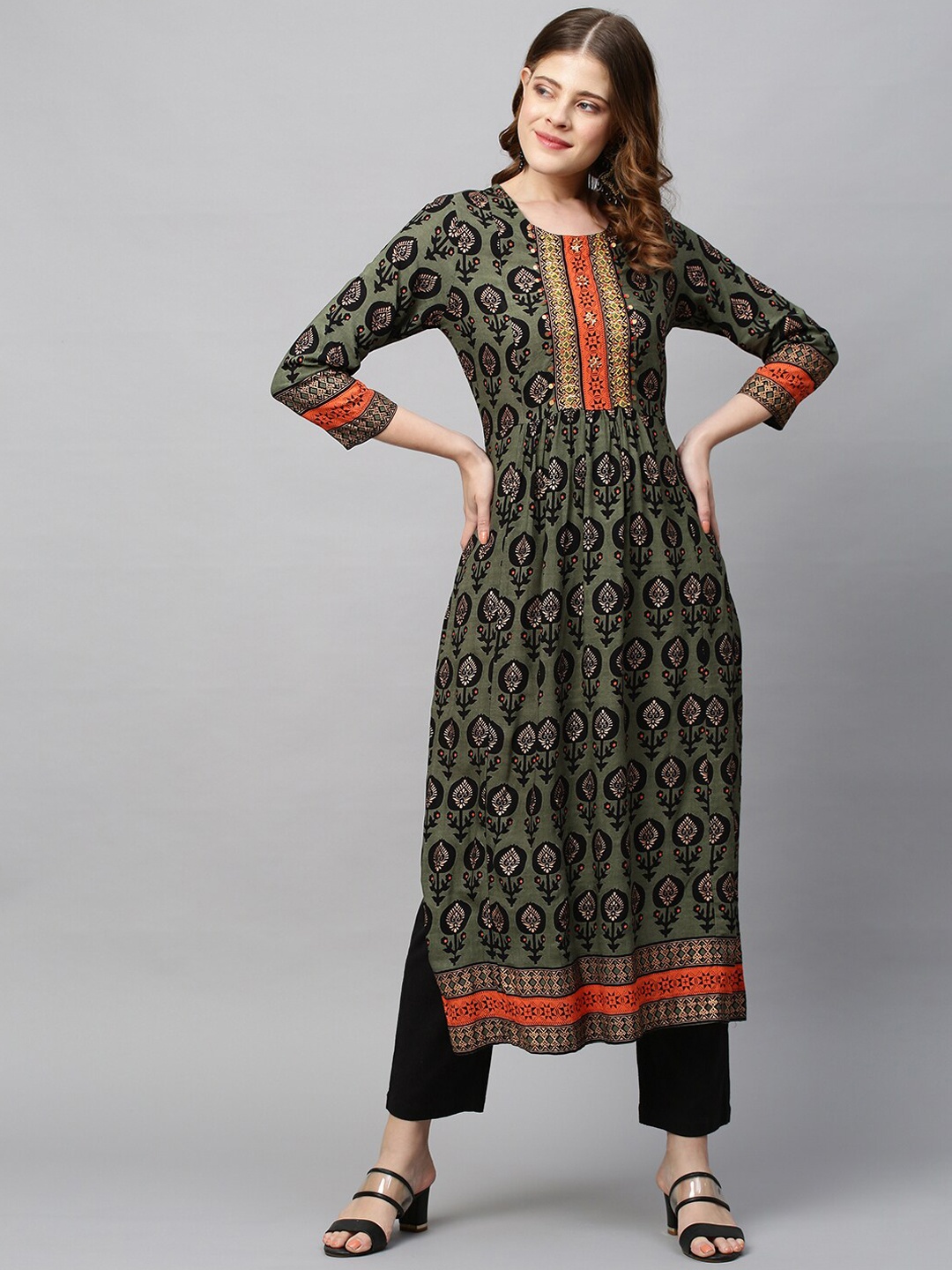 

FASHOR Women Green Ethnic Motifs Printed Kurta