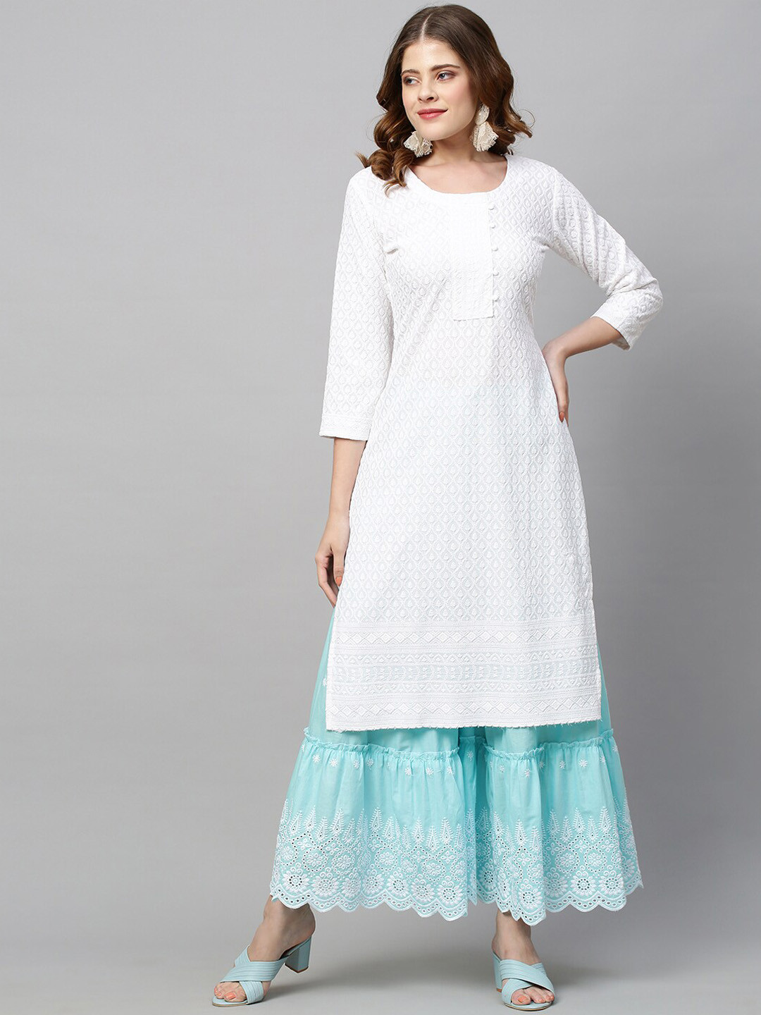 

FASHOR Women White Chikankari Kurta
